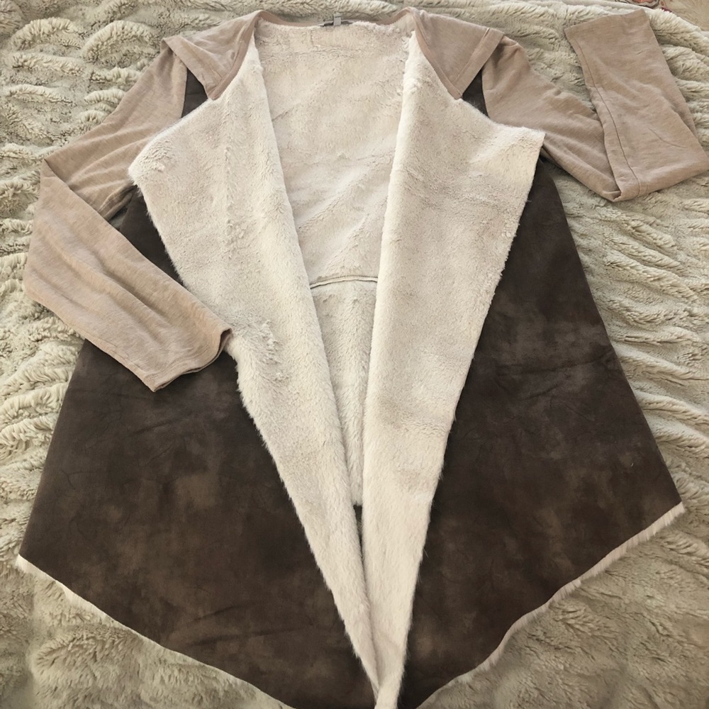 Mixed Media Faux Sherpa Suede Cardigan